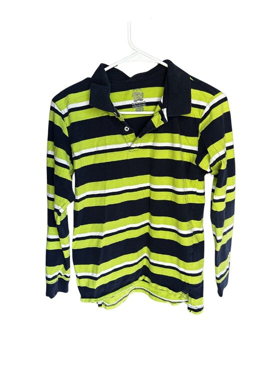 Faded Glory Other - Faded Glory Boy’s Long Sleeve Striped Navy Blue/Green Polo Shirt Size XL (14-16)